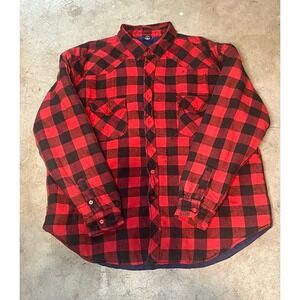 Buffalo Plaid Flannel Shirt Jacket Quilted Lined Western Style Size Medium‎